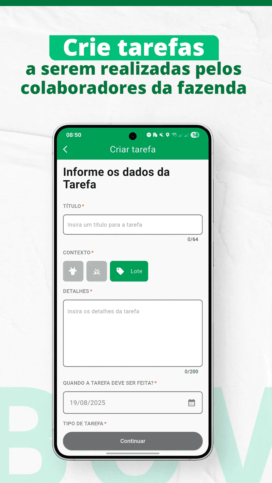 Crie tarefas para os colaboradores da fazenda